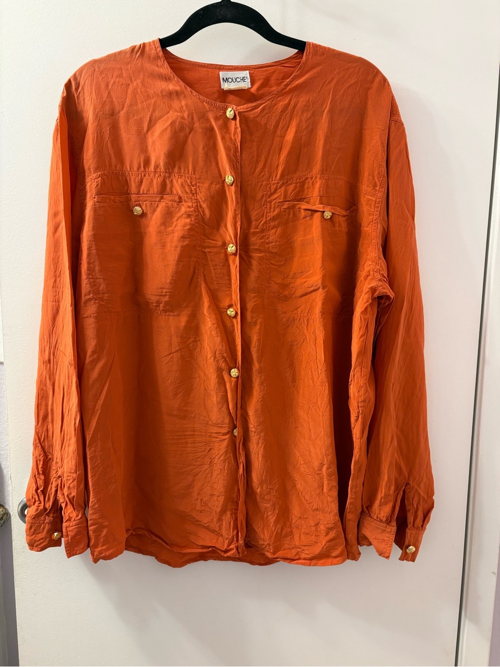 Mouche orange button-down blouse Size 12 (PTP 26/Length 29) perfect for FALL